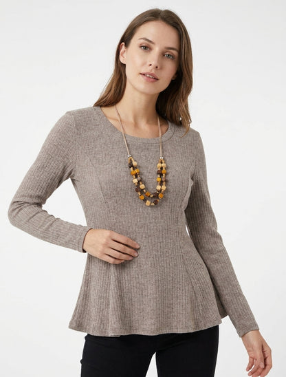 Gerippter Pullover mit ausgestelltem Schnitt und Rundhalsausschnitt - Maulwurf