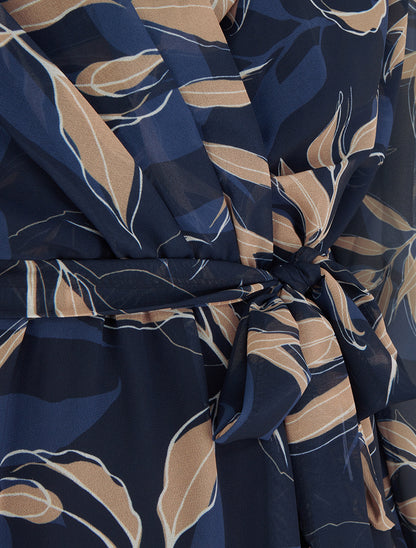 Robe droite à imprimé feuillages - Marine - 3