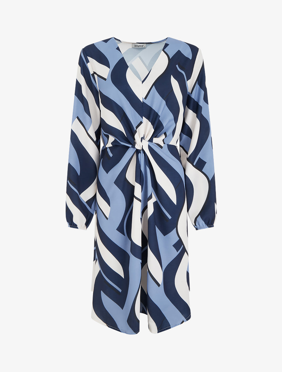 Robe manches longues imprimé graphique - Marine - 1
