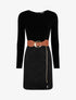 Robe droite en maille et suédine à manches longues et zip - Noir - 1