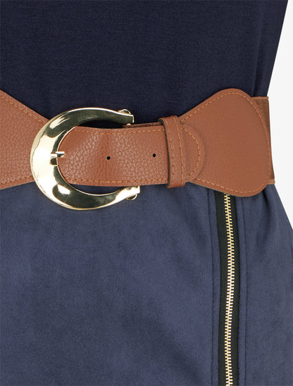 Robe droite en maille et suédine à manches longues et zip - Marine - 3