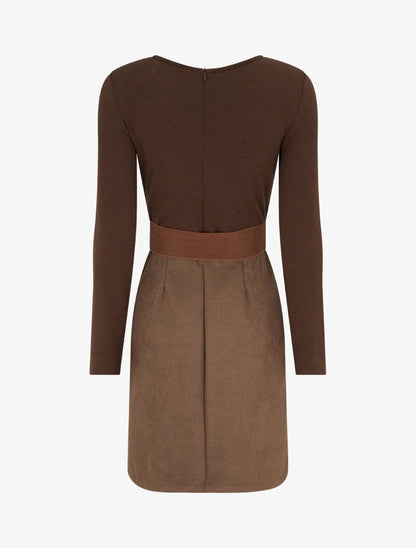 Robe droite en maille et suédine à manches longues et zip - Marron - 2