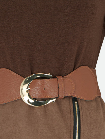 Robe droite en maille et suédine à manches longues et zip - Marron - 3