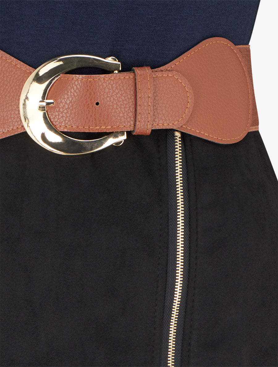 Robe droite en maille et suédine à manches longues et zip - Marine/noir - 3