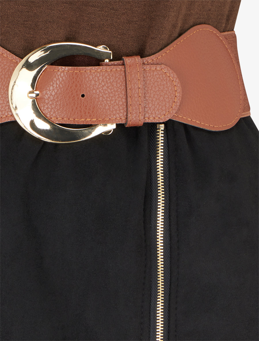 Robe droite en maille et suédine à manches longues et zip - Marron/noir - 3