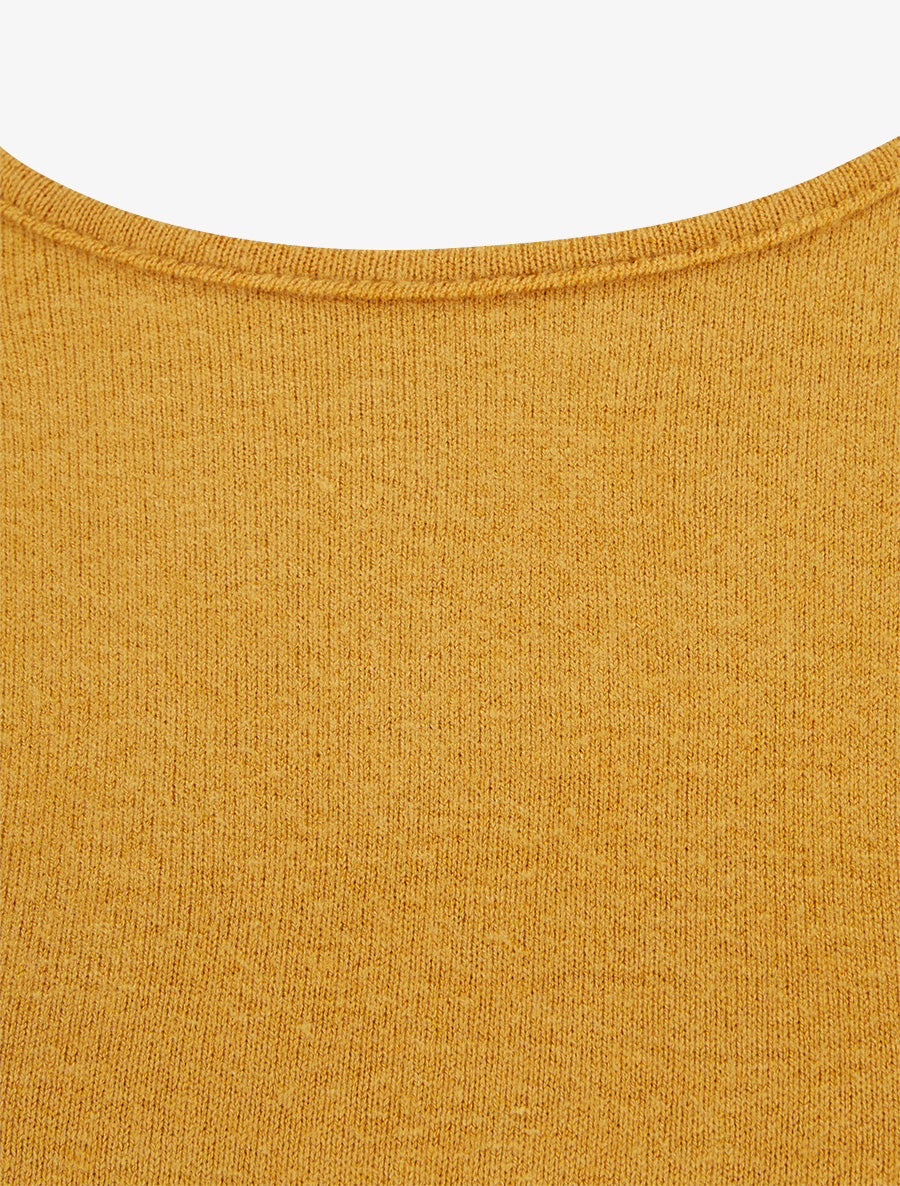 Robe droite en maille et suédine à manches longues et zip - Moutarde - 3