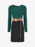 Robe droite en maille et suédine à manches longues et zip - Vert foncé - 1