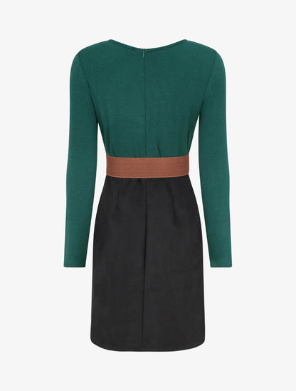 Robe droite en maille et suédine à manches longues et zip - Vert foncé - 2