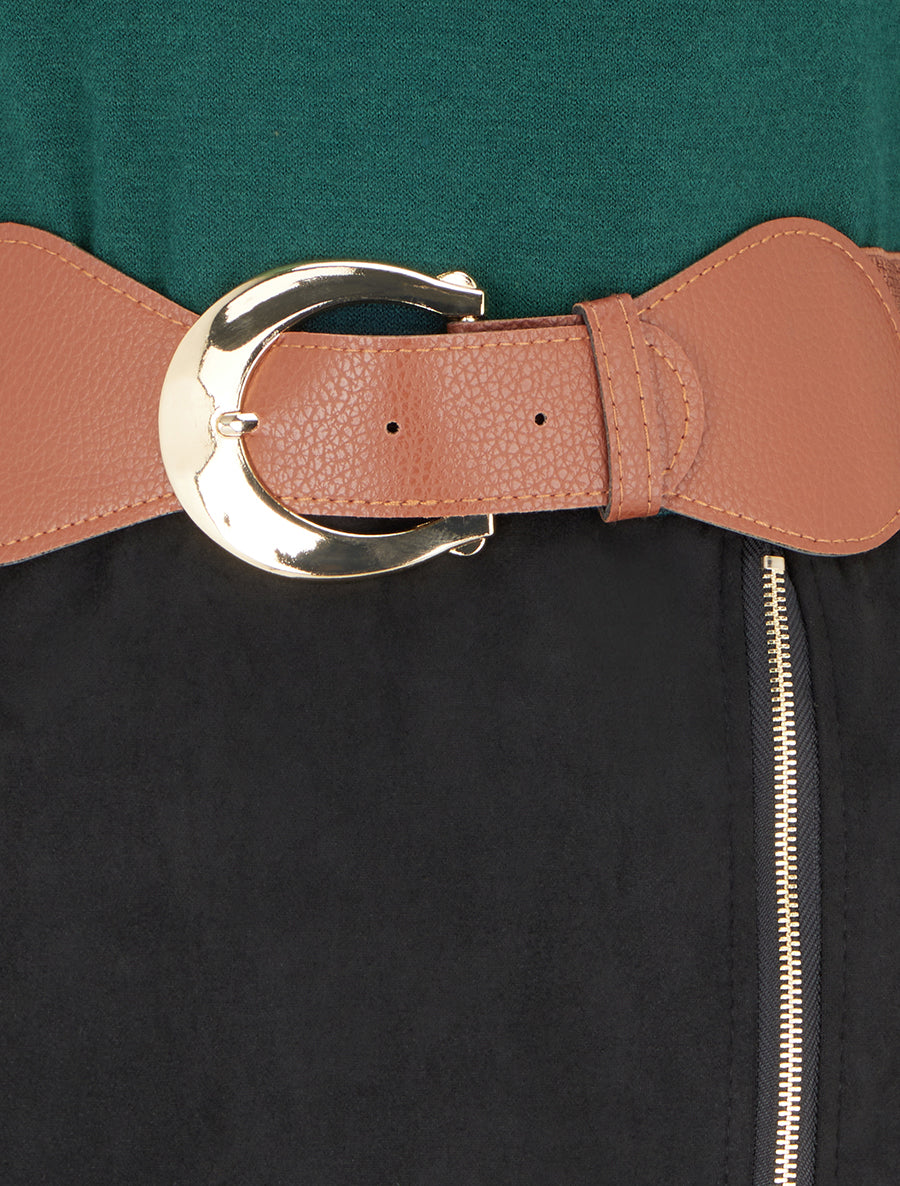 Robe droite en maille et suédine à manches longues et zip - Vert foncé - 3