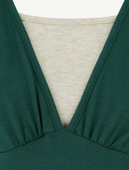 Pull fin bicolore à manches longues - Vert sapin - 3
