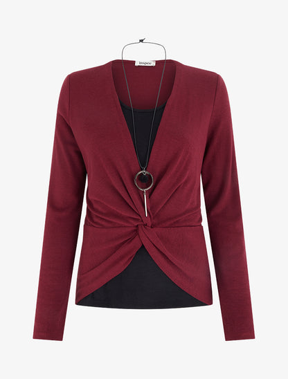 Pull style cache-coeur effet torsadé - Bordeaux - 1