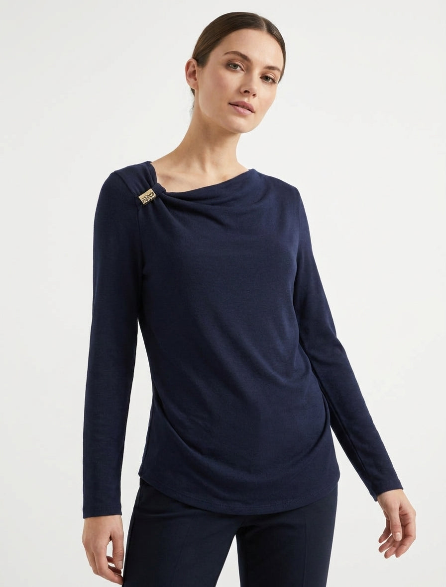 Feiner Pullover mit Schmuckbesatz - Marine