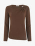 Pull fin droit à col carré à bijou perles - Marron - 1