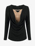 Pull côtelé à col bénitier et bijou - Noir - 1
