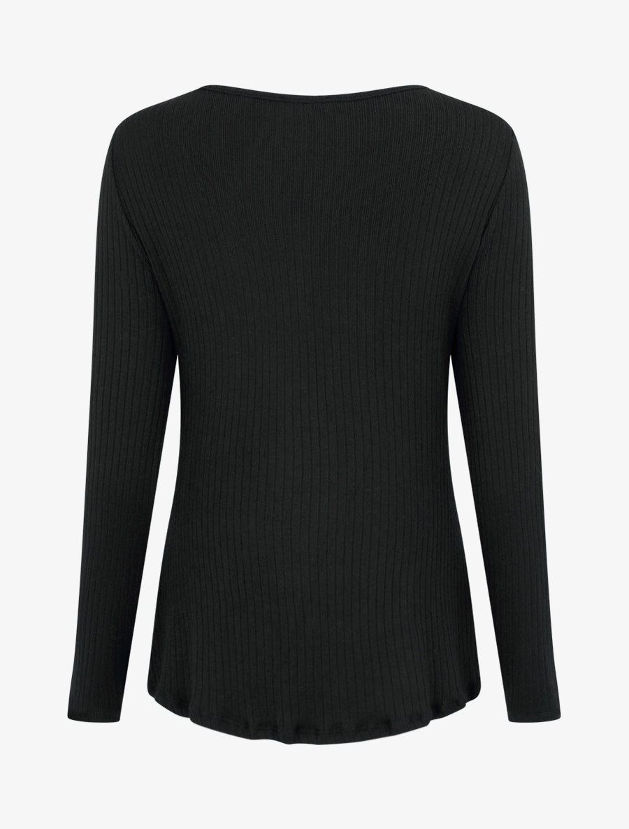 Pull côtelé à col bénitier et bijou - Noir - 2