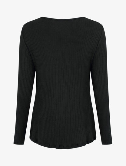 Pull côtelé à col bénitier et bijou - Noir - 2