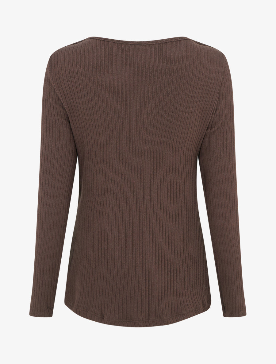 Pull côtelé à col bénitier et bijou - Marron - 2