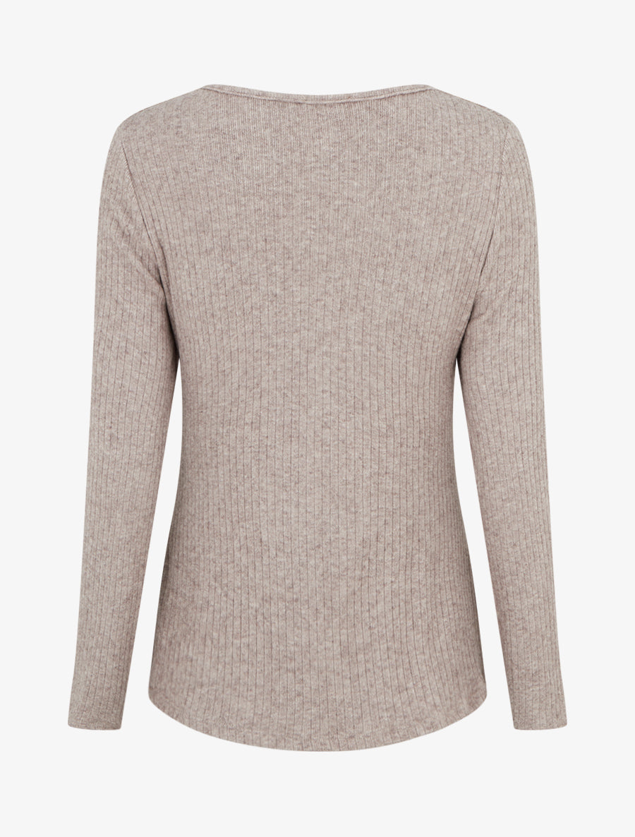 Pull côtelé à col bénitier et bijou - Taupe - 2