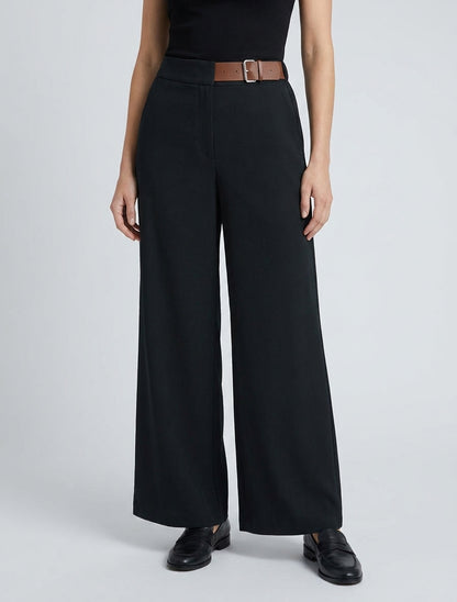 Weite Hose mit hoher Taille und dekorativem Gürtel - Schwarz