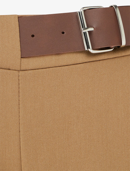 Pantalon ample taille haute à ceinture décorative - Camel - 3