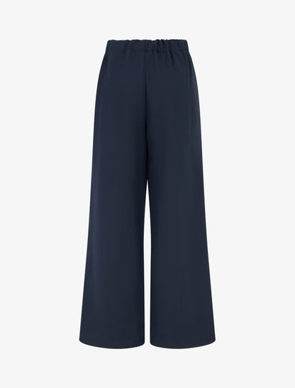 Pantalon ample taille haute à ceinture décorative - Marine - 2