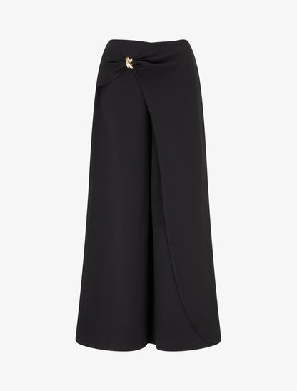 Pantalon ample à pan et bijou métallique - Noir - 1