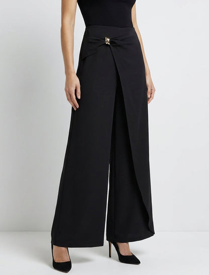 Weite Hose mit Einsatz und Metallschmuck - Schwarz