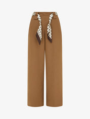 Pantalon uni ceinture satinée imprimée - Camel - 1