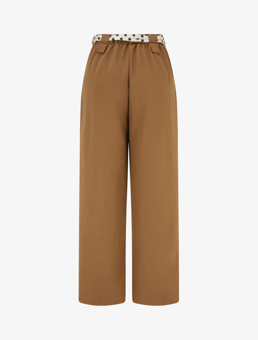 Pantalon uni ceinture satinée imprimée - Camel - 2