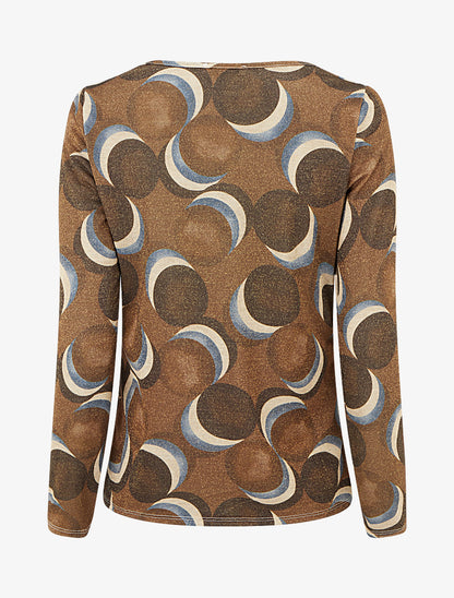 Top droit irisé imprimé ronds fantaisies - Marron - 2