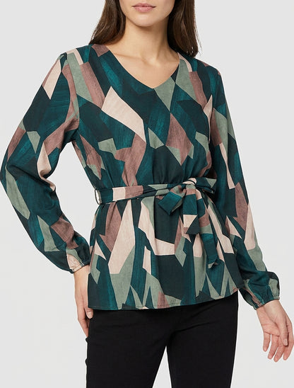 Bluse mit abstraktem Print im Peplum-Stil - Tannengrün