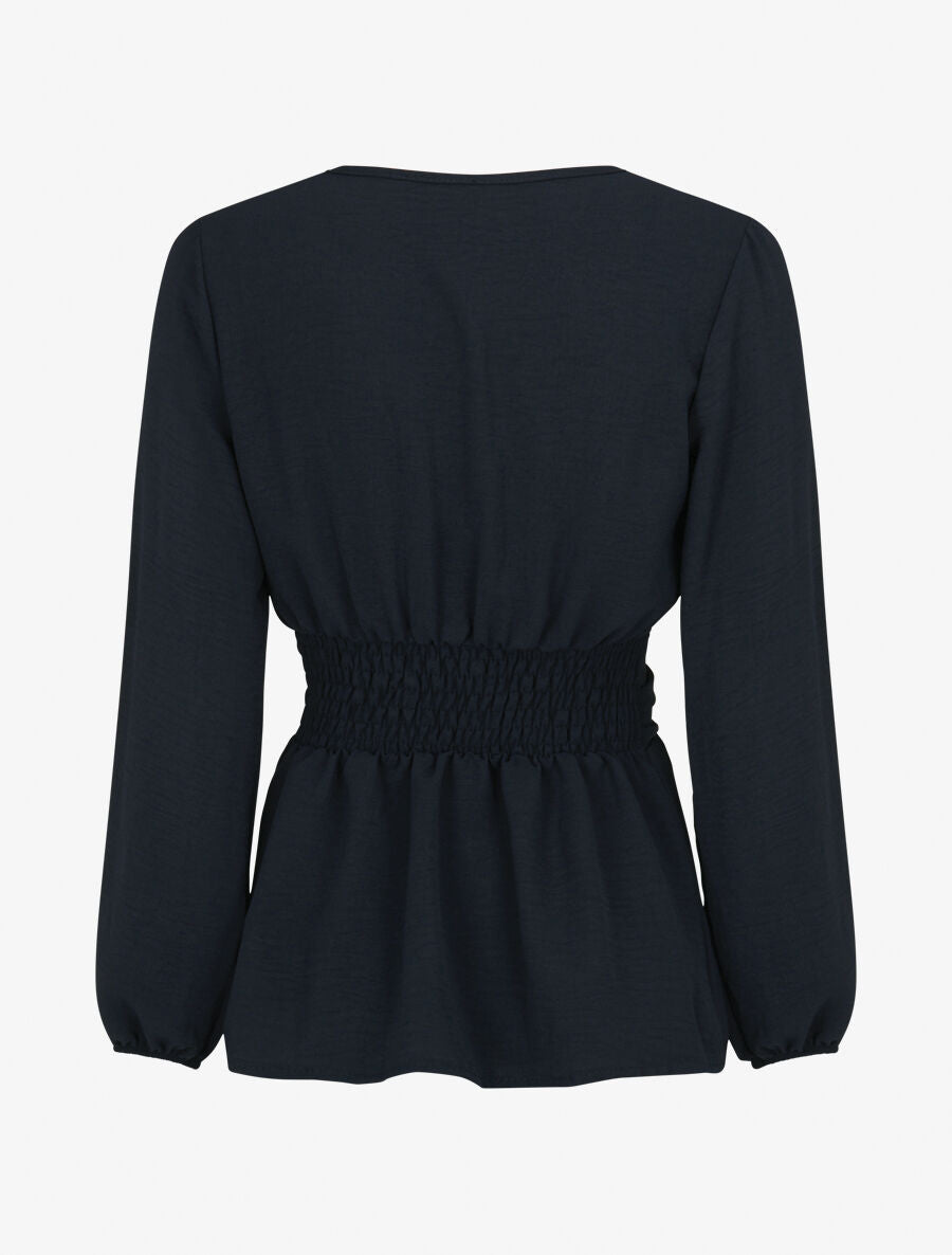 Blouse élastiquée à col V - Marine - 2