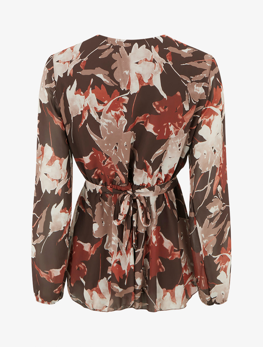 Top cache-coeur imprimé fleurs abstraites à bijou floral - Marron - 2