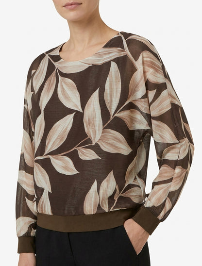 Bluse mit Blattmuster und schimmerndem Detail - Braun