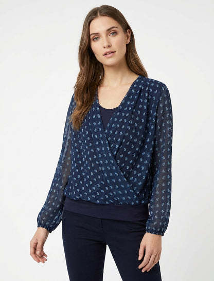 Wickeloberteil mit Paisley-Print und V-Ausschnitt - Marine