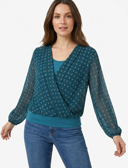 Wickeloberteil mit Paisley-Print und V-Ausschnitt - Entenblau