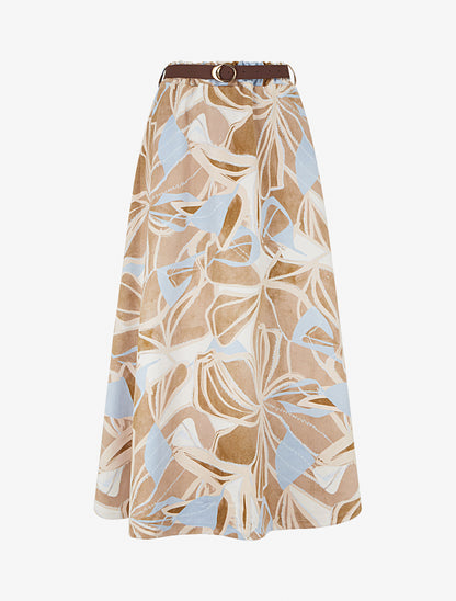 Jupe imprimé abstrait à taille élastiquée - Taupe - 1