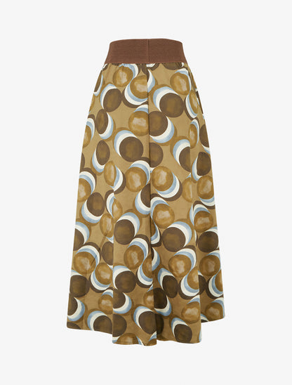 Jupe longue en suédine imprimé rond fantaisie - Kaki clair - 2