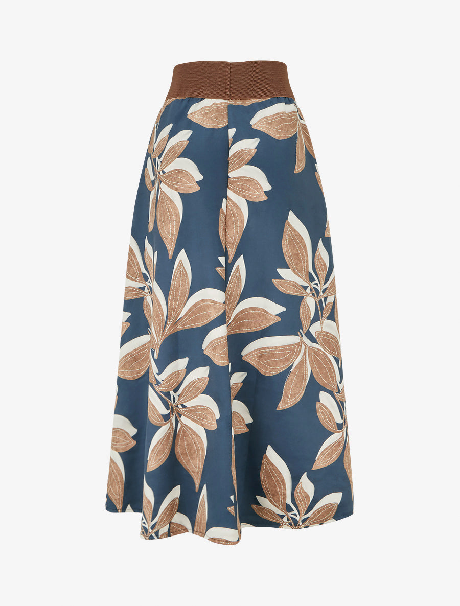 Jupe longue en suédine imprimé feuilles - Marine - 2