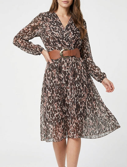 Kleid mit Fantasiemuster und Wickelausschnitt - Braun