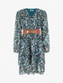 Robe imprimé fantaisie à col cache coeur - Bleu canard - 1