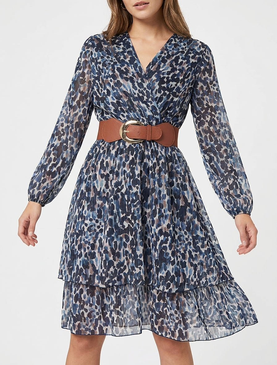 Kleid mit Fantasiemuster und Wickelausschnitt - Marine