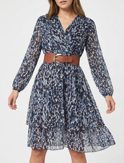 Kleid mit Fantasiemuster und Wickelausschnitt - Marine