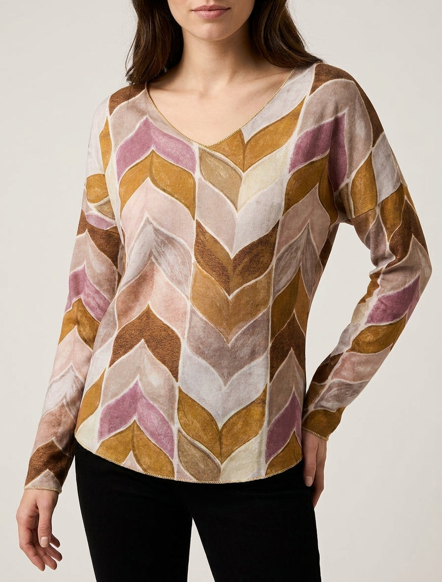 Feinstrickpullover mit Fantasie-Zickzackmuster - Senf