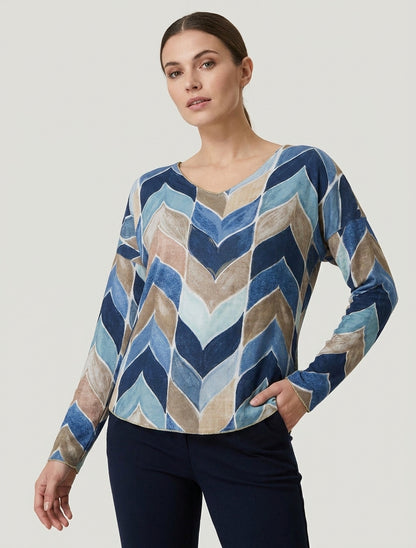 Feinstrickpullover mit Fantasie-Zickzackmuster - Marine