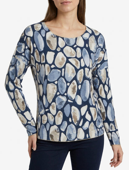 Feiner Pullover mit Rundhalsausschnitt und Kieselsteinmuster - Marine
