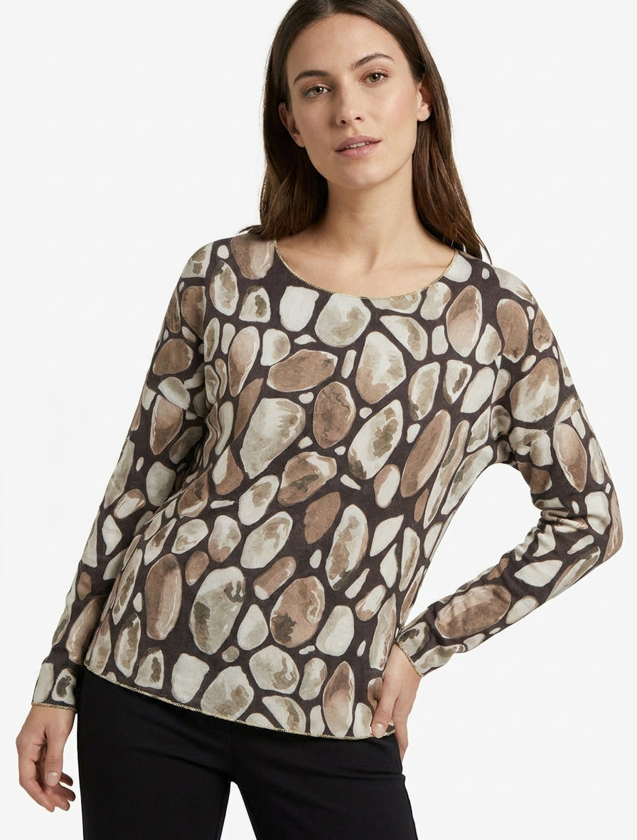 Feiner Pullover mit Rundhalsausschnitt und Kieselsteinmuster - Braun