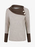 Pull fin bicolore à col drapé asymétrique - Taupe/marron - 1