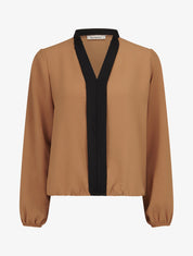 Blouse coupe boule à liseret contrastant - Camel - 1