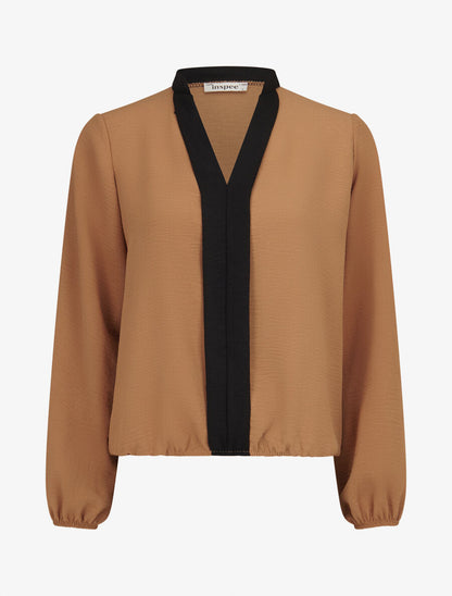 Blouse coupe boule à liseret contrastant - Camel - 1